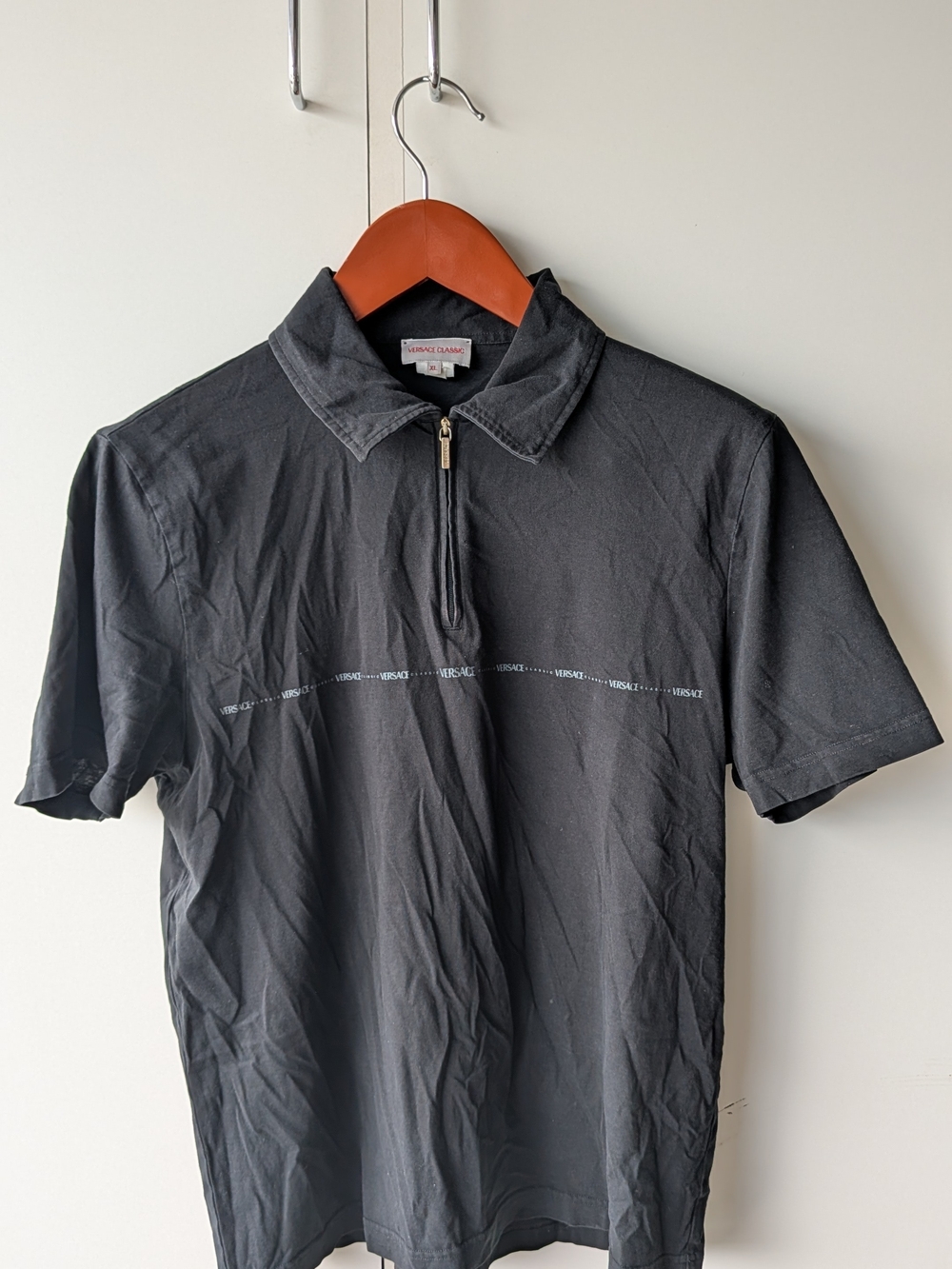 Versace Black Half-Zip Polo with Subtle Logo Band